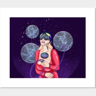 Cyber Girl. Starry night Posters and Art